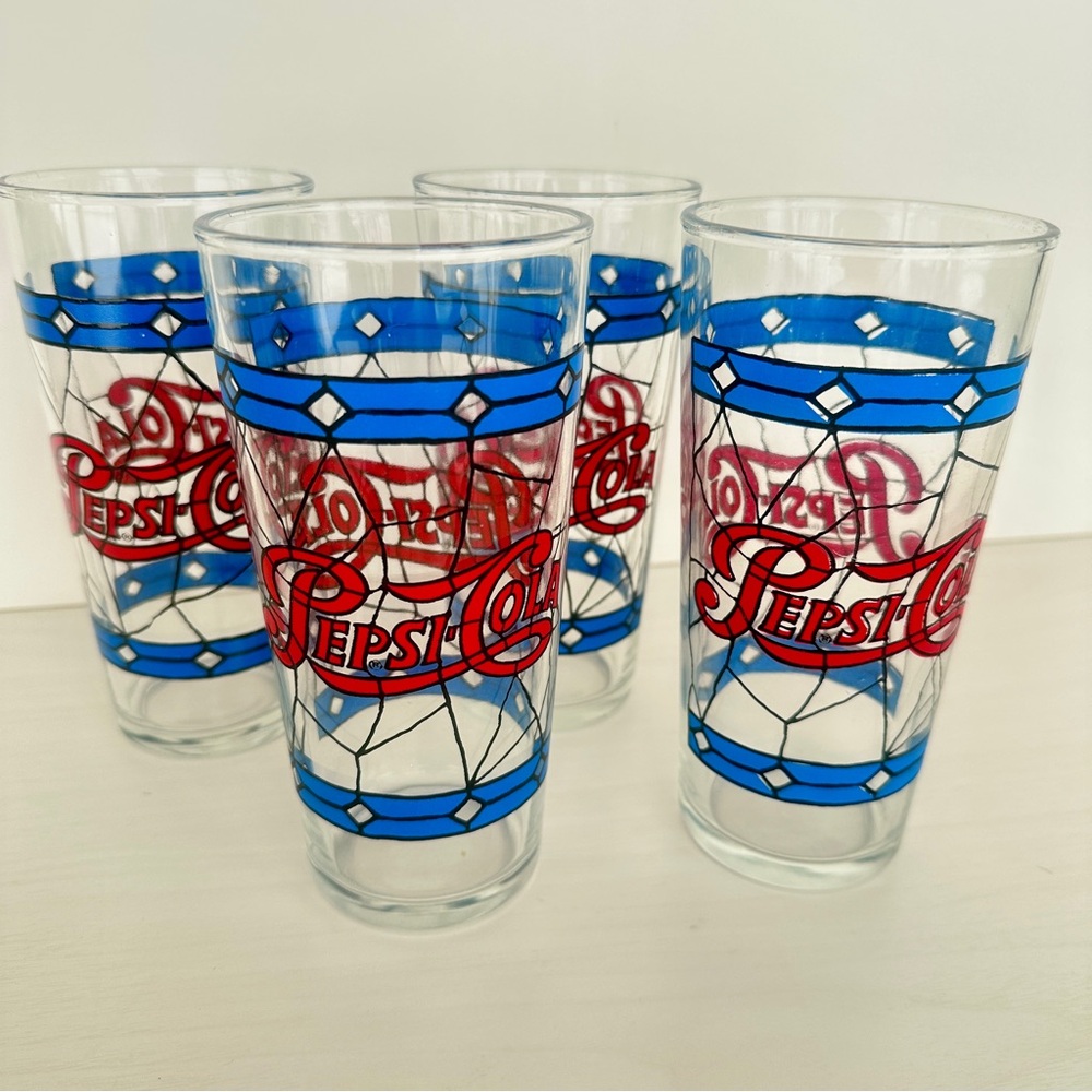 Vintage Pepsi-Cola Tiffany-Style Drinking Glasses - Set of 4 Excellent Condition